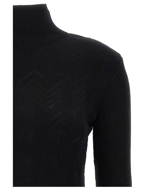 Missoni Black Zigzag Crochet-knit High-neck Jumper
