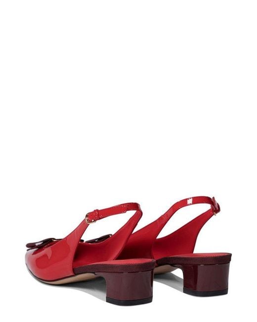 Ferragamo Red Rivada Patent Leather Slingback Flats