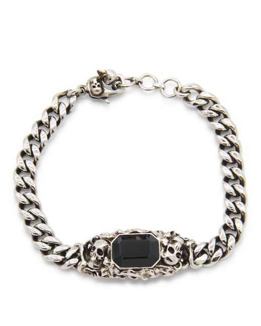 Alexander McQueen Metallic Silver Ivy Skull Chain Bracelet for men