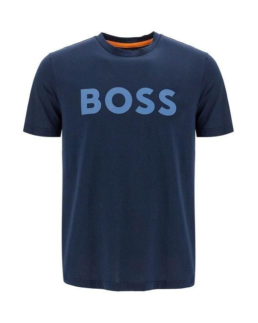 Boss Blue Logo Printed Crewneck T-Shirt for men