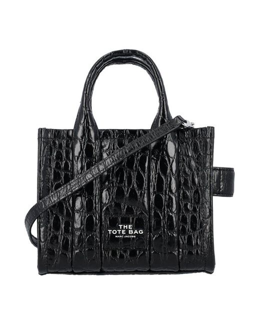 Marc Jacobs Black The Croc-embossed Micro Tote Bag