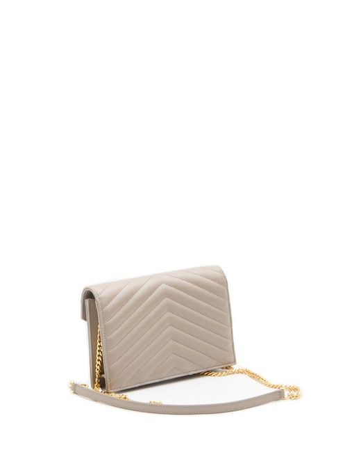 Saint Laurent White Envelope Cassandre Chain Wallet