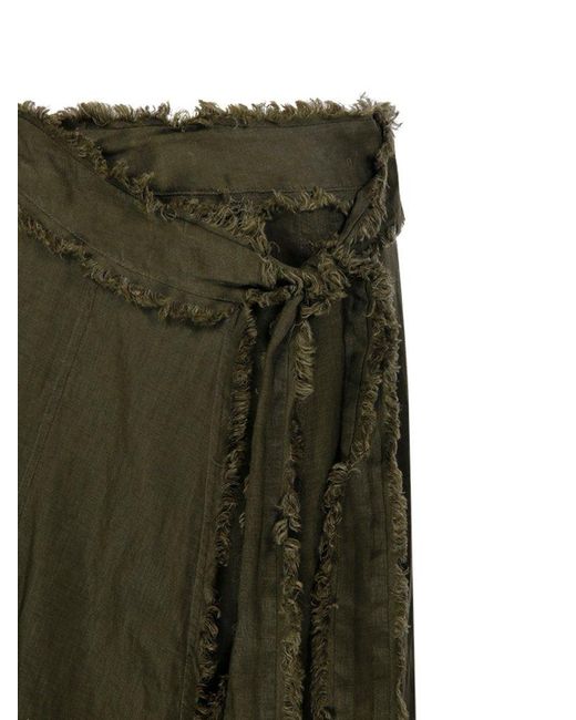 P.A.R.O.S.H. Green Flowing Linen Skirt With Frayed Hem