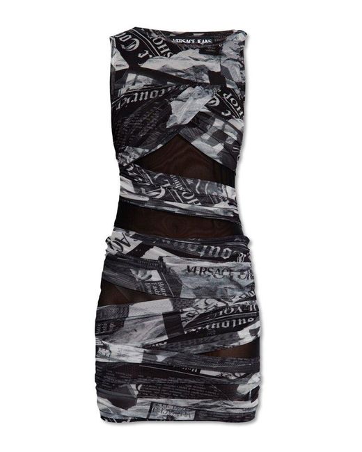 Versace Black All-over Printed Draped Dress