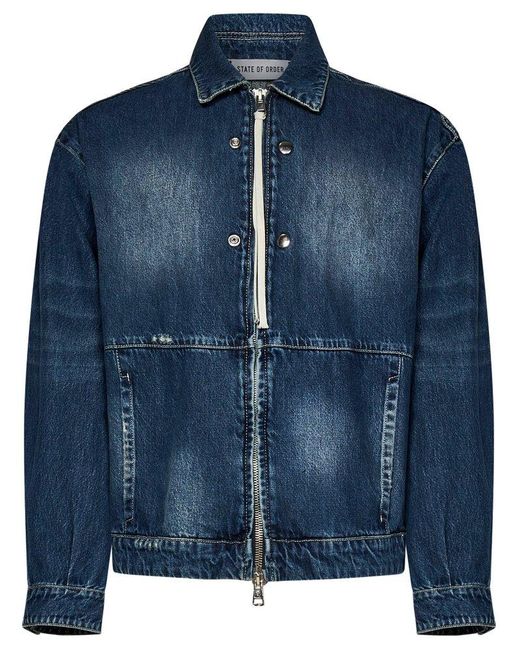 State of Order Blue Driver Zipped Denim Jacket for men