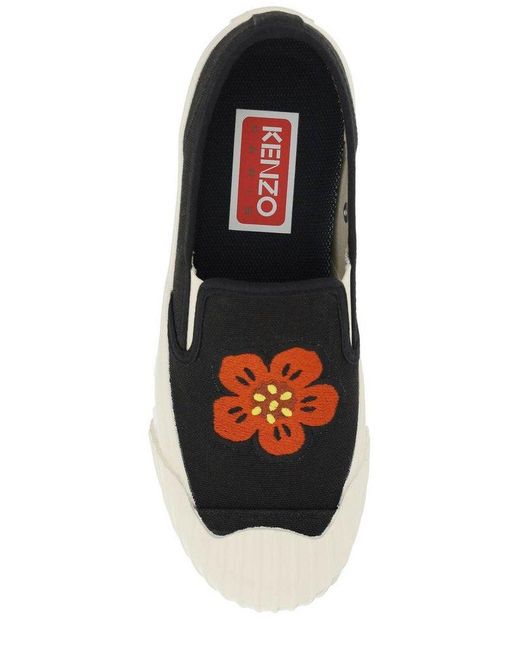 KENZO Black School Flower Embroidered Slip-on Sneakers