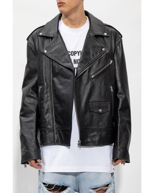 Vetements Black Zip-up Long-sleeved Leather Jacket for men