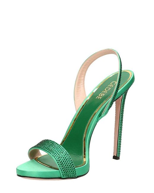 Gedebe Green Rhinestone Embellished High Stiletto Heel Sandals