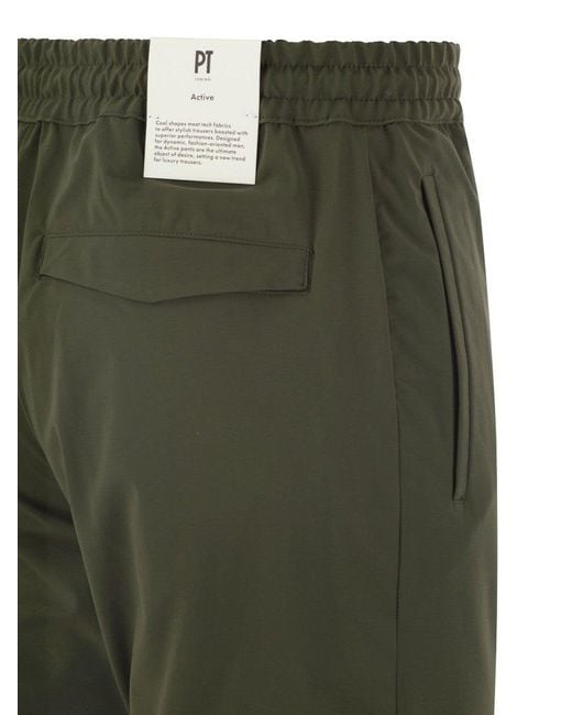 PT Torino Green Elastic Drawstring Waist Trousers for men