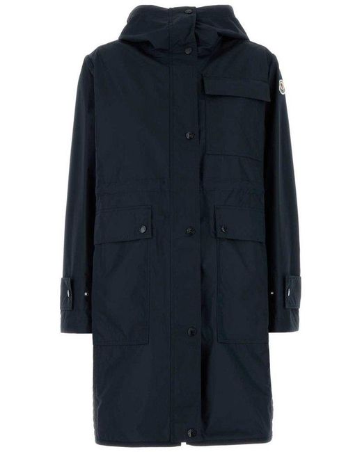 Moncler Meudon Hooded Long Parka in Blue | Lyst