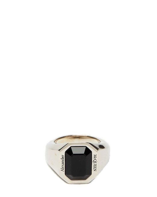 Silver Logo-engraved ring, Alexander McQueen