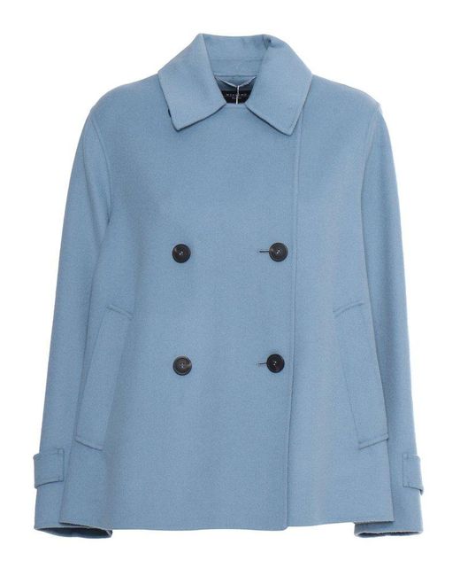 Weekend by Maxmara Blue Double-breasted Long-sleeved Jacket