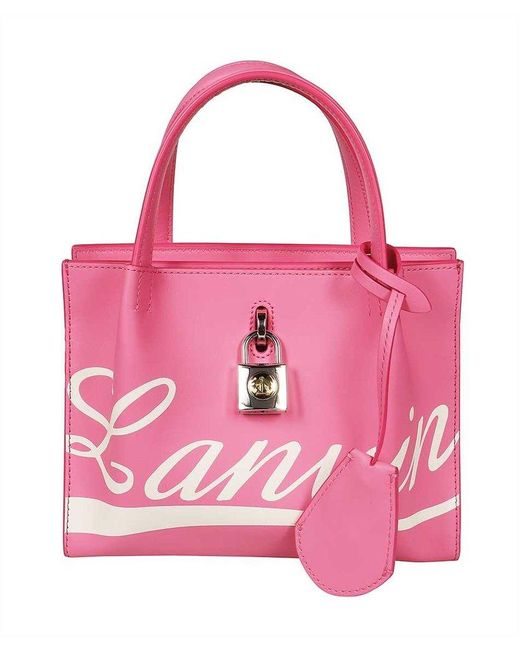Lanvin Pink Logo Printed Padlock Detailed Shoulder Bag