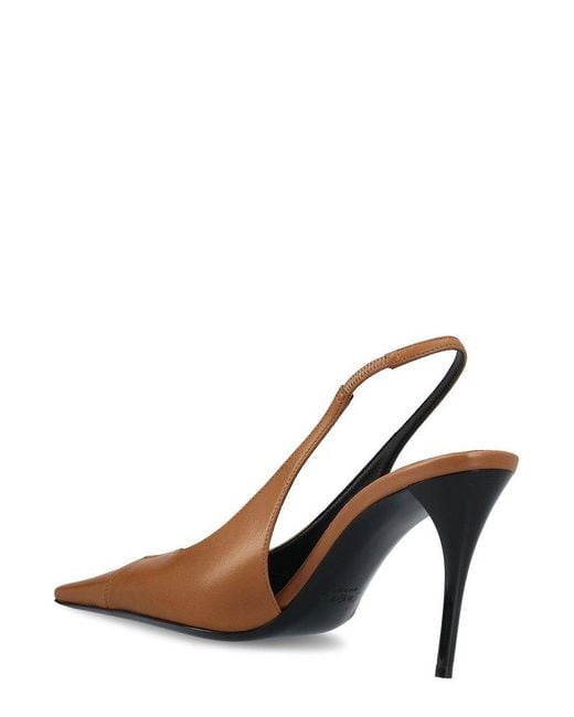 Saint Laurent Brown Babylone Breteuil 90 Leather Slingback Pumps