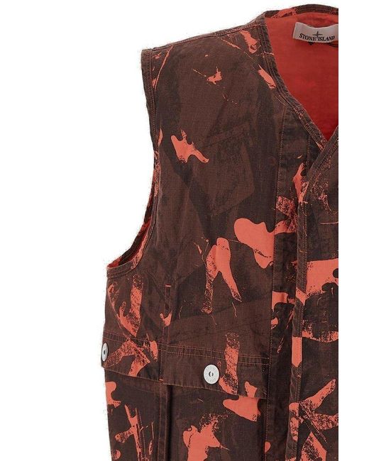 Stone Island Red Compass Patch Gilet for men