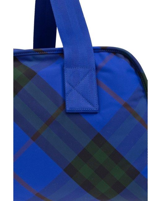 Burberry Blue Medium Shield Checked Duffle Bag for men