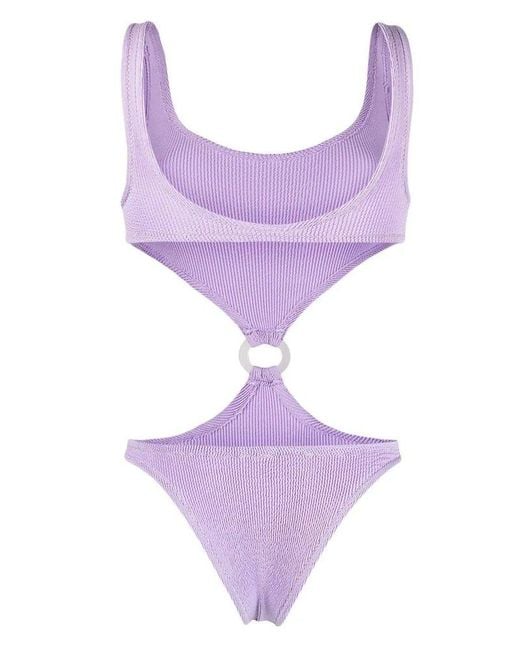 Reina Olga Purple Augusta Crinkle Cut-out Swimsuit
