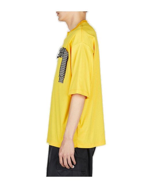 Lanvin Yellow Logo Embroidered Crewneck T-shirt for men