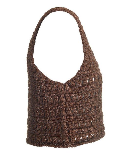 Alanui Brown Viscose Knit Cropped Top Knitwear