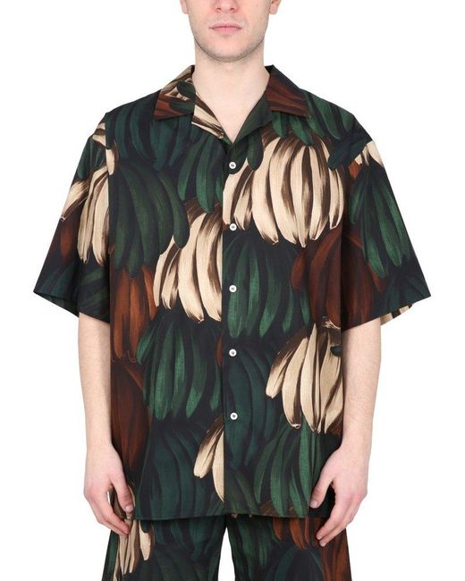 MSGM Black Banana-printed Buttoned Shirt for men