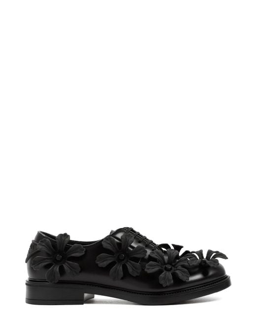 Prada Black Floral Appliqué Derby Shoes for men