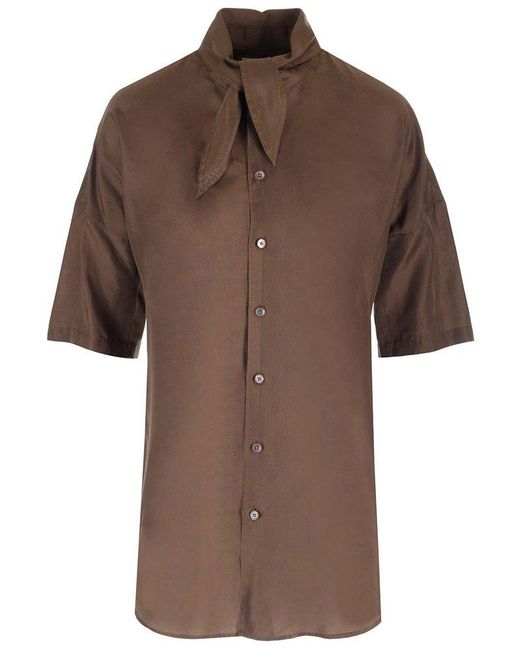 Lemaire Brown Silk Shirt With Scarf Collar