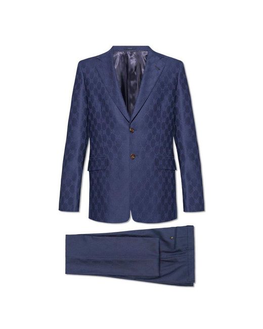 Gucci Blue Wool Suit With Monogram, for men