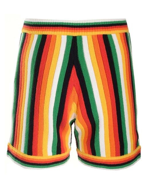 Casablancabrand Orange Logo Patch Striped Towelling Shorts