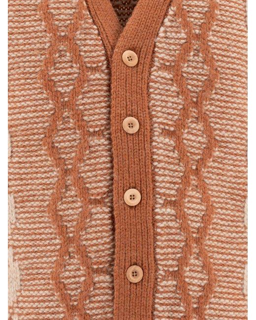 Beams Plus Brown Patterned Knit Cardigan for men