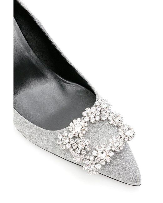 Roger Vivier Metallic Flower Buckle Pointed Toe Pumps