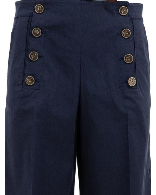 パンツ Etro Blue Cotton Straight Trousers With Buttons Etro Cotton Trousers For in Blue | Lyst