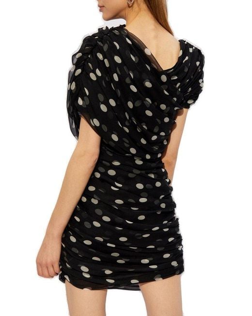 Saint Laurent Black Silk Dress With Polka Dot Pattern