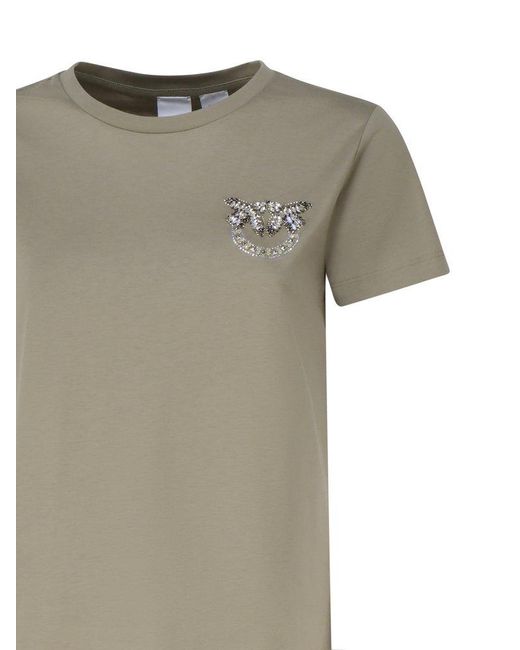 Pinko Gray Love Birds Mini Logo Embroidery T-shirt