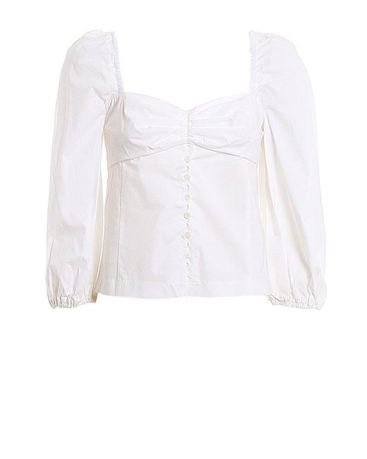 Pinko White Kappa Puff-sleeved Blouse