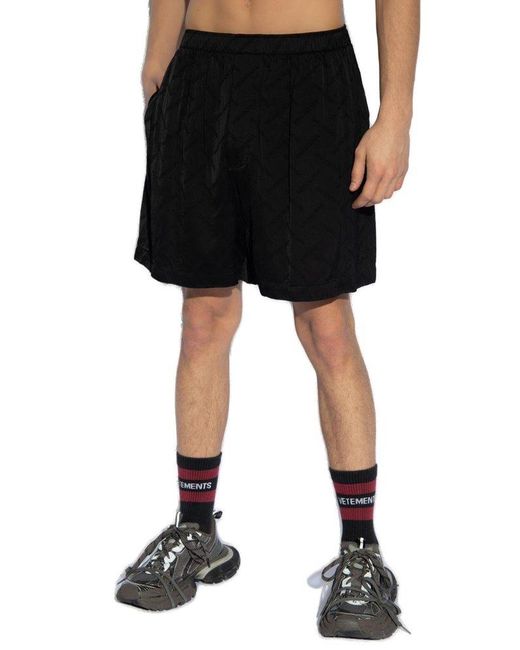 Balenciaga Black Satin Shorts With Logo, for men