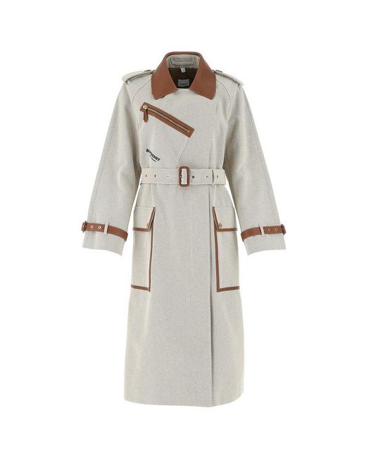 Burberry Natural Dockray Trench Coat With Leather Finishes