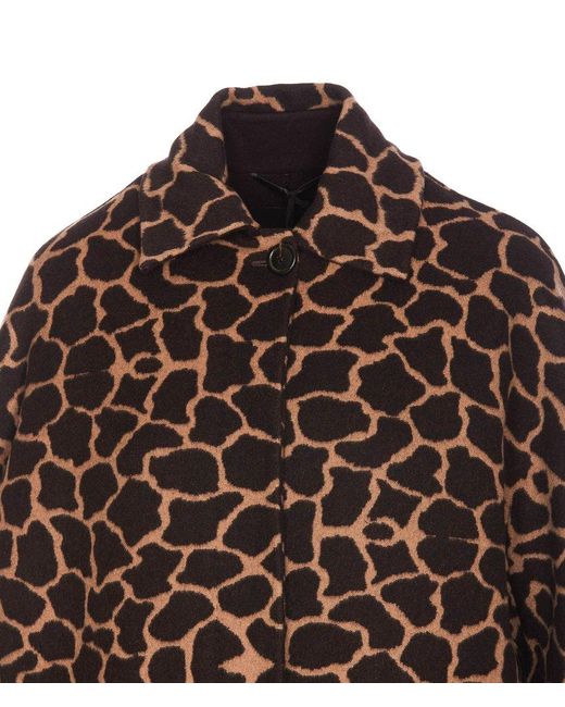 Max Mara Brown All-over Patterned Long-sleeved Coat