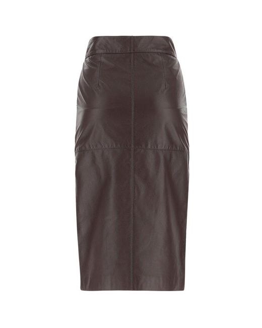 L'Autre Chose Brown Ruched Leather Skirt