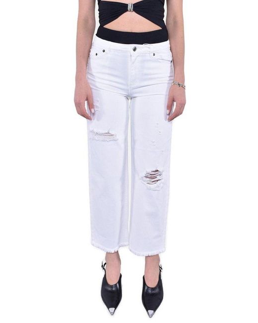 Michael Kors White Distressed Fringed Jeans
