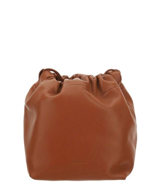 Jil Sander Brown Dumpling Drawstring Shoulder Bag