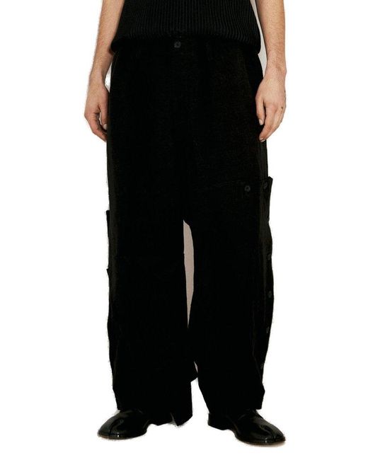 Yohji Yamamoto Black Button Detailed Wide Leg Pants for men