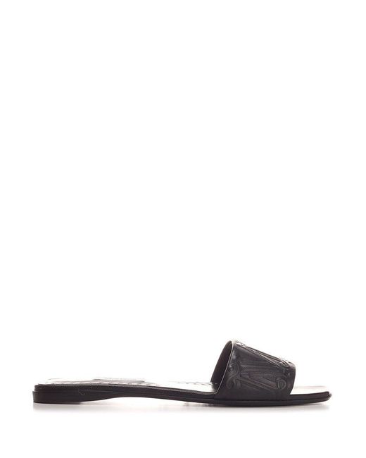 Max Mara Leather Musa Logo Embossed Flat Sandals in Black | Lyst