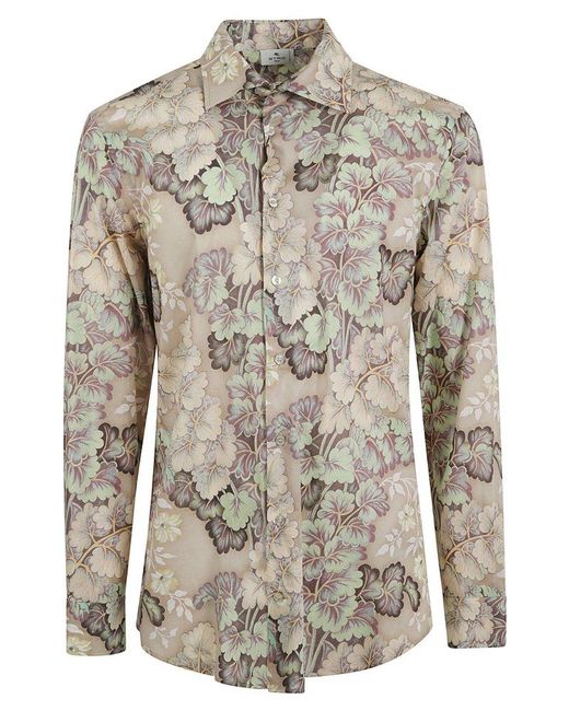 Etro Gray Floral-printed Long-sleeved Shirt for men