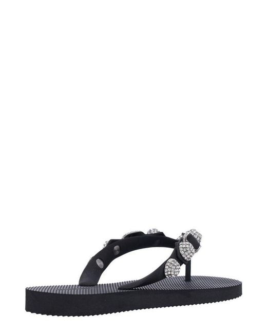 Balenciaga Cagole Crystal-Embellished Thong Sandals in Black