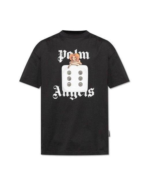 Palm Angels Black T-Shirt With Print for men