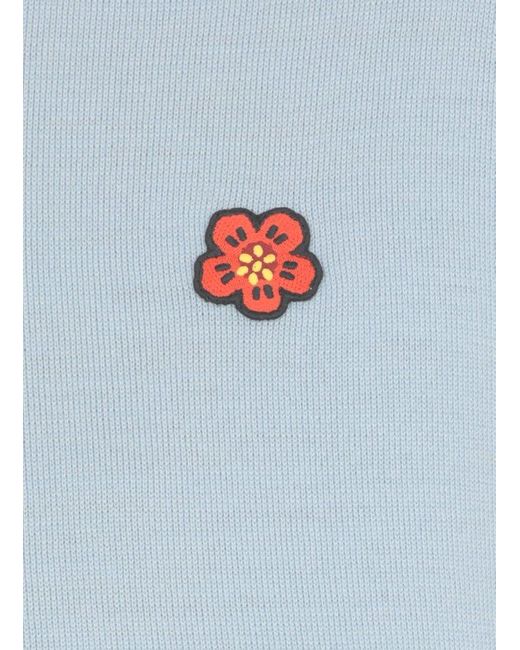 KENZO Blue Boke Flower Embroidered Knitted Cropped Top