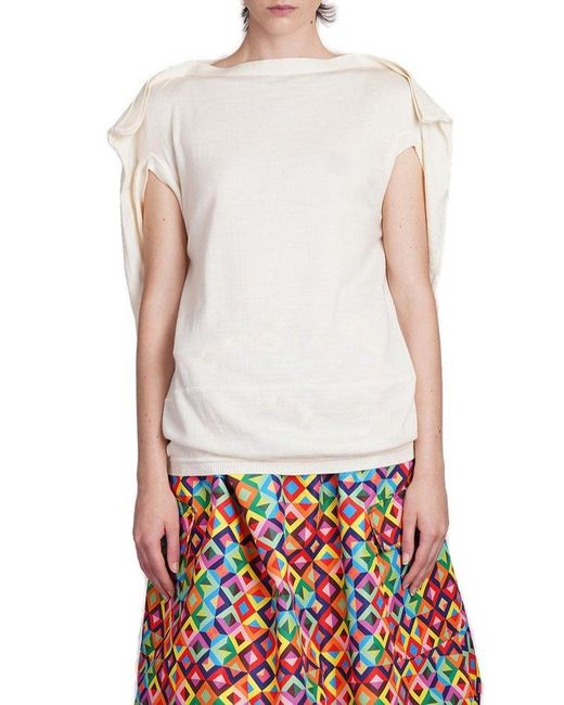 Comme des Garçons White Boat-neck Knitted Top
