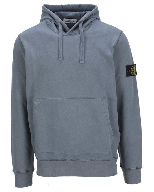 Stone Island Logo Patch Drawstring Hoodie in Blue for | Lyst