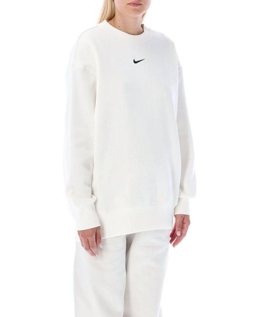 Nike White Logo Embroidered Oversized Crewneck Sweatshirt