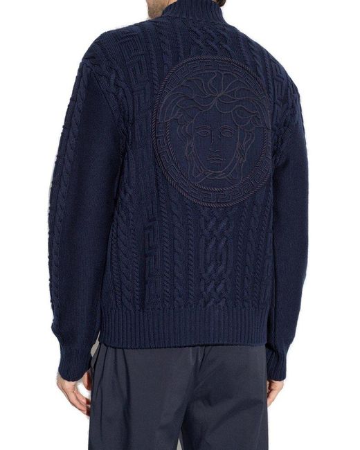 Versace Blue Wool Cardigan for men